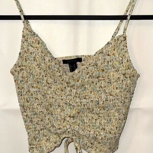 Forever 21 Tan and Brown Smocked Tie Front Camisole